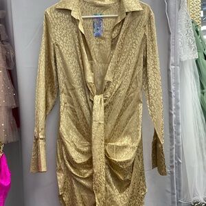 Gold Leopard Print Tie-Front Dress